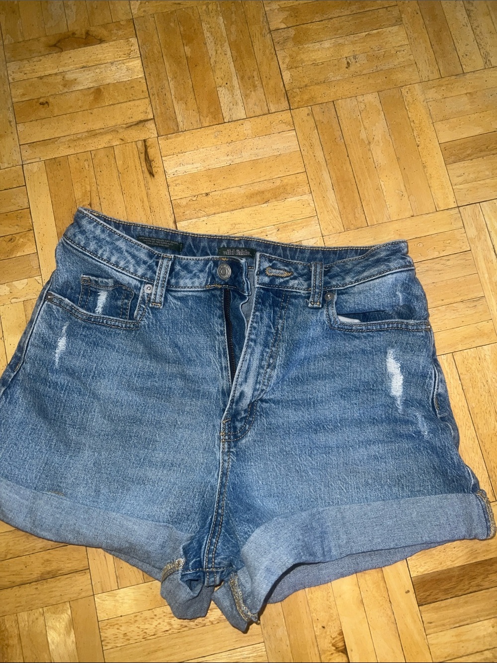 wild fable Medium Blue Distressed High-Rise Denim Shorts